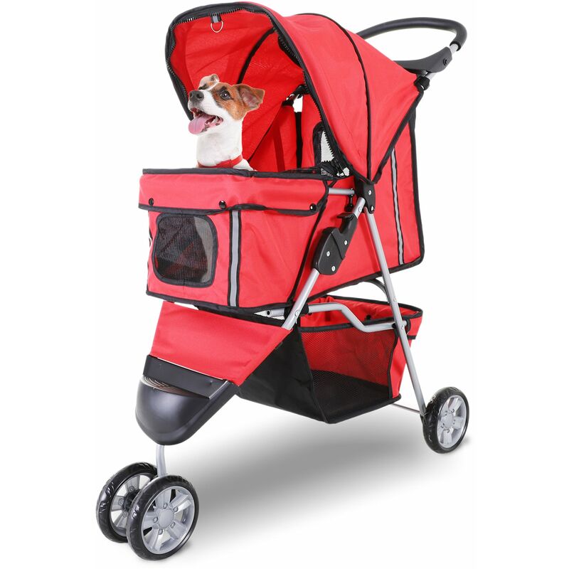 Passeggino per animali domestici Passeggino Rosso Trasportino da Viaggio  Pieghevole Portata 15kg 4 Ruote Freni Gatto