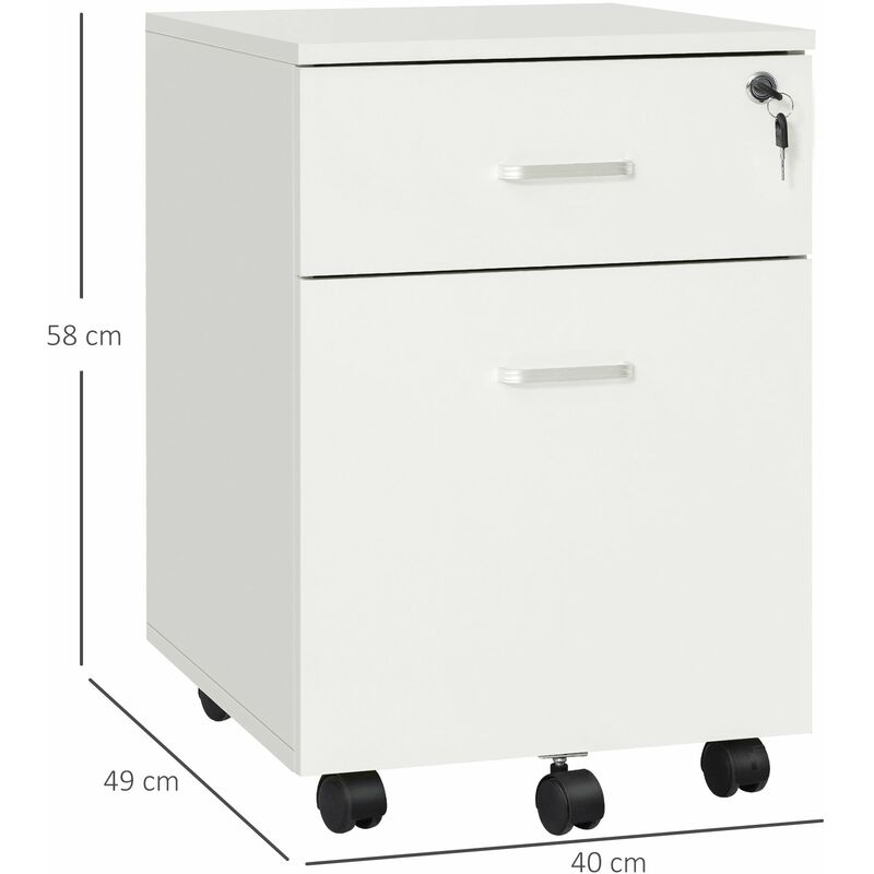 Cassettiera Su Ruote 2 Cassetti | Serratura Per Documenti DIN-A4 | Guide Telescopiche | Ruote Bloccabili | Nero - Foto 6