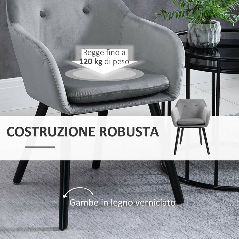 WOLTU Sedie da Cucina Set da 2, Sedie per Sala da Pranzo con Schienale Alto e Gambe in Legno Massello, Sedie Imbottite per Salotto, Decorazione con Rivetti, in Velluto, Grigio scuro, BH385dgr-2