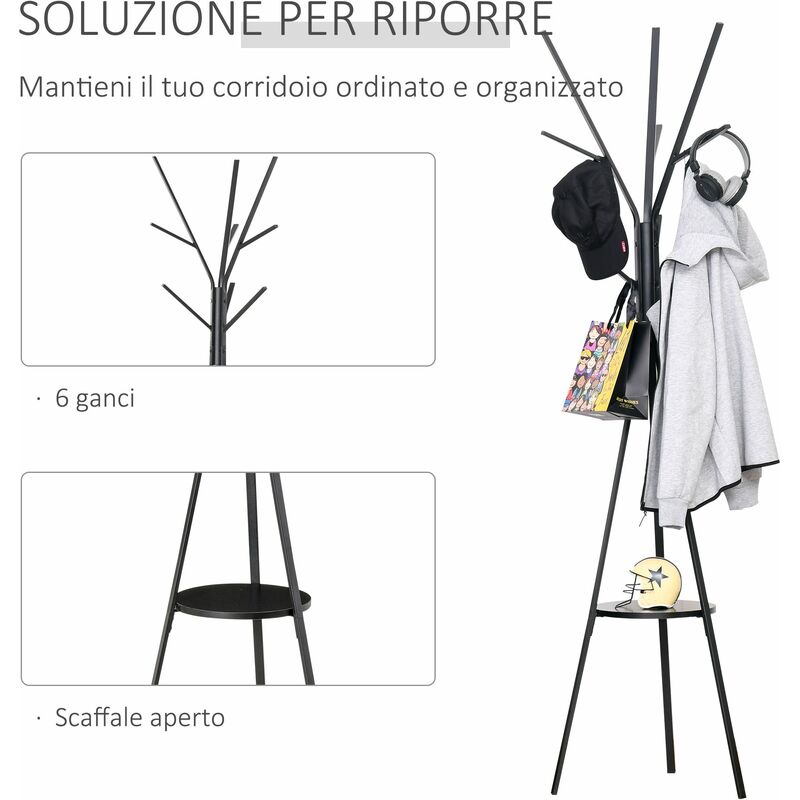 Appendiabiti Da Terra Malmö - Design Minimalista Con 6 Ganci In Legno E Metallo - Foto 5