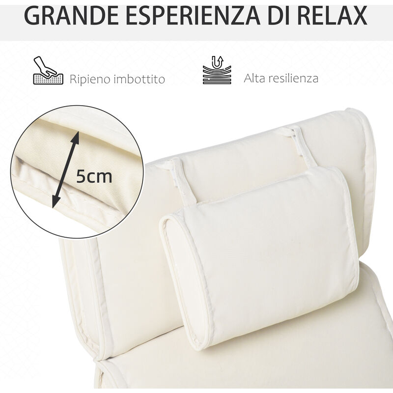 Cuscino per Sdraio Lettino Prendisole da Giardino Bianco Crema