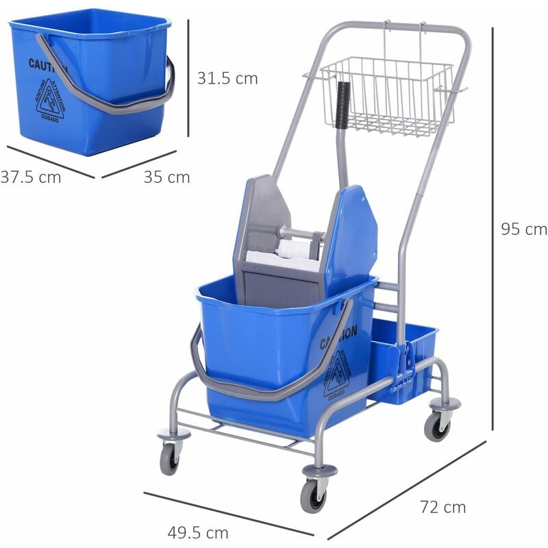 Carrello Pulizie Professionale con Secchio 25L e Strizzatore Blu