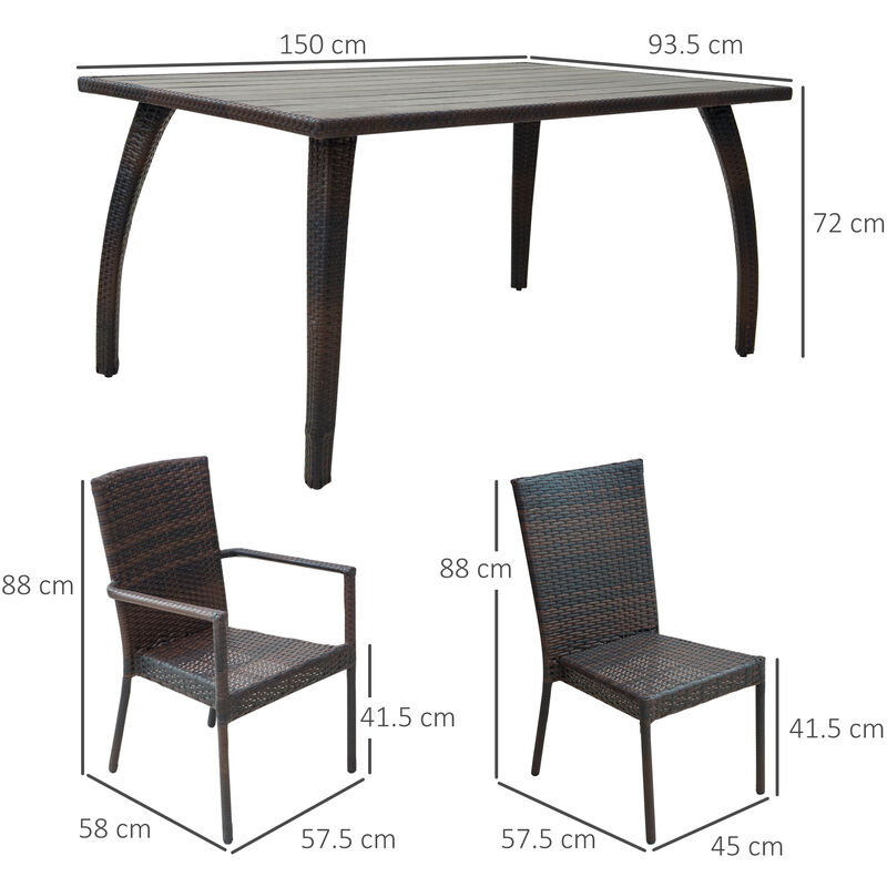 Confezione Tavolo da pranzo di design industriale 150cm e 6 sedie da pranzo  in rattan - Bruna