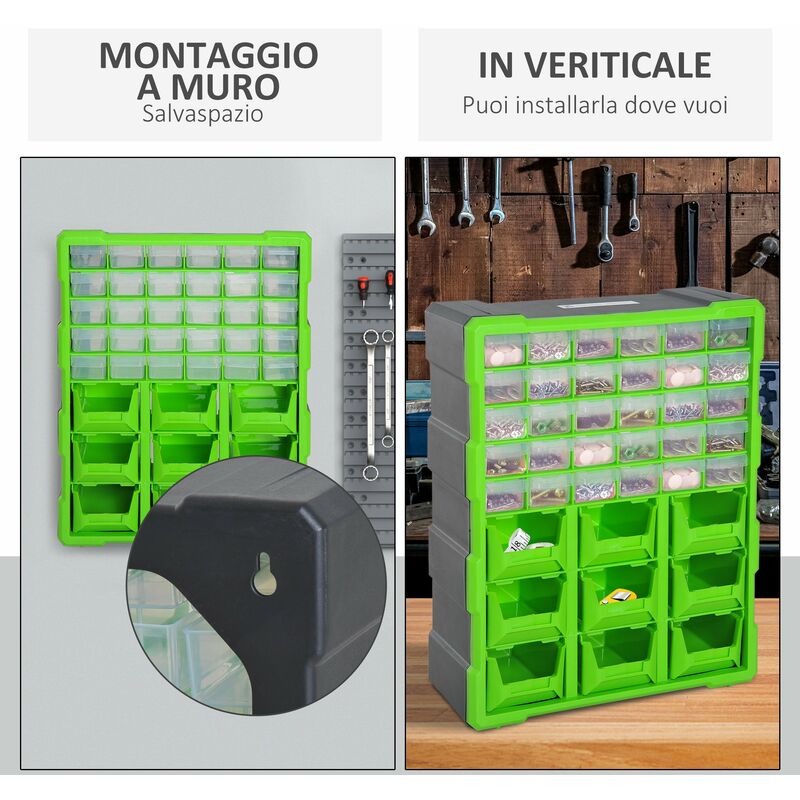 Cassettiera Box per Accessori Minuteria Verde 38x16x47.5 cm