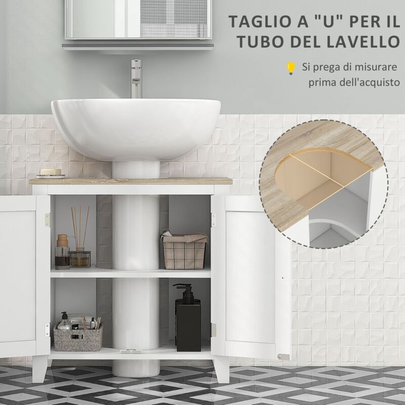 Mobile Sottolavabo Per Bagno | 90x30x60 Cm | Bianco | Cassetti E Ripiani Regolabili | Impermeabile - Foto 8
