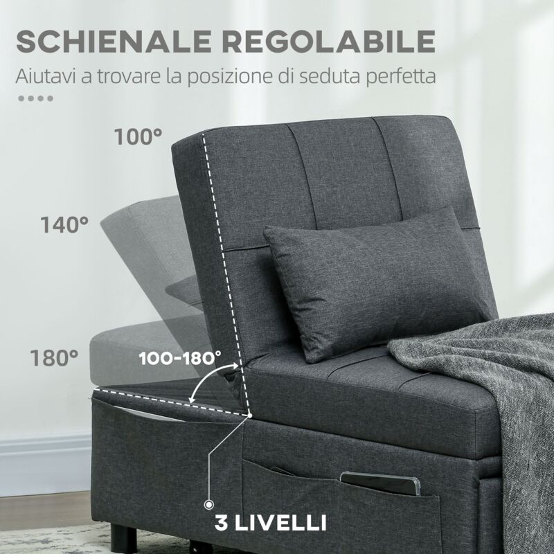 VEVOR Divano Letto Convertibile Singolo Da Soggiorno Con Tasca Laterale Cuscino Bracciolo Poltrona Reclinabile Singola Schienale Regolabile Divano Letto Estraibile Per Camera Da Letto Casa Grigio 88676605