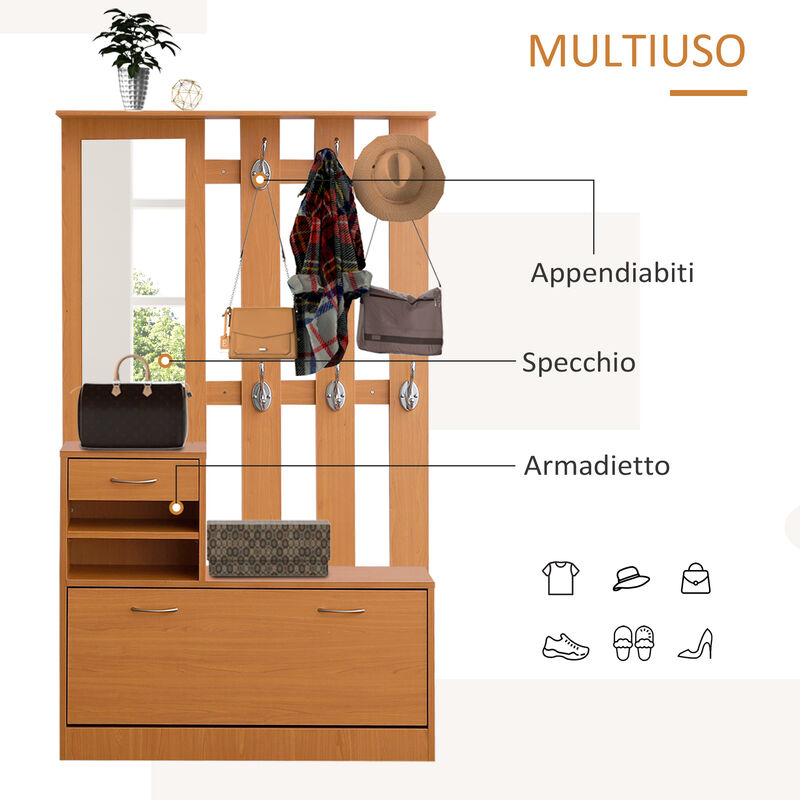 EASYCOMFORT Set Appendi Abiti da Ingresso con Specchio e Panca