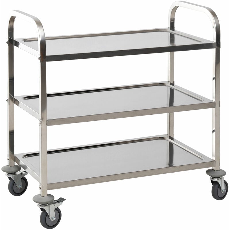 Carrello Portavivande da Cucina 2 Ripiani in Acciaio Inox 71x41x81