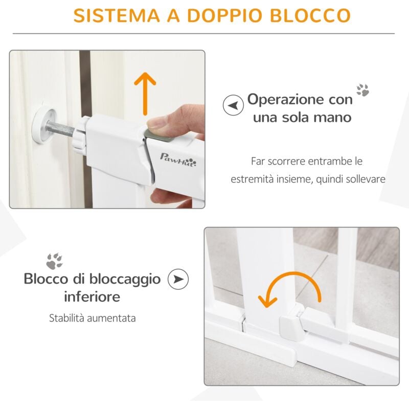 Cancellino Regolabile Per Cani PawHut 75-103cm - Con Porta Gatti E Chiusura Automatica, Montaggio A Pressione Senza Fori - Foto 7