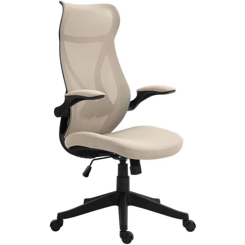 Sedia Da Ufficio Ergonomica Girevole 360° – Regolabile In Altezza E Inclinazione, Braccioli Ribaltabili, Tessuto Traspirante Beige