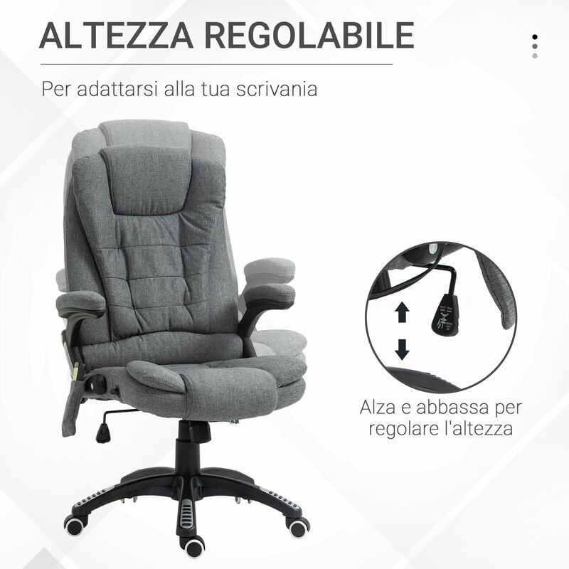 APICIZON Sedia Da Ufficio Senza Braccioli – Poltrona Scrivania Ergonomica Con Altezza Regolabile, Seduta Ampia In Tessuto, Per Studio E Trucco, Grigio, Portata 158kg - 5