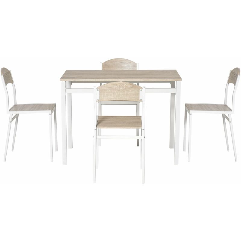 DecHome Set da Pranzo Tavolo e 4 Sedie In Metallo e Mdf Bianco e Legno -  835087