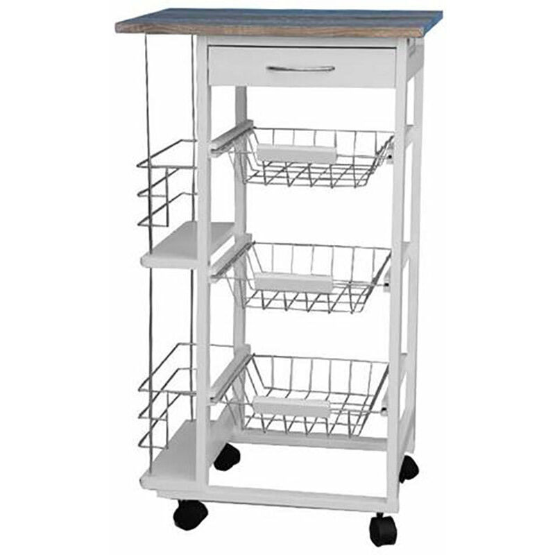 EASYCOMFORT Carrello da Cucina con Cassetti e Portabottiglie Legno e Bianco