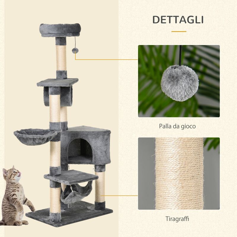 EASYCOMFORT Tiragraffi per Gatti da 5kg max con Lettino e Pallina da Gioco,  in Truciolato, Peluche