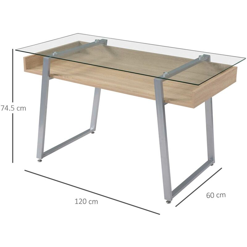 Scrivania Porta PC 120x60x74,5 cm in Metallo e Vetro Temperato