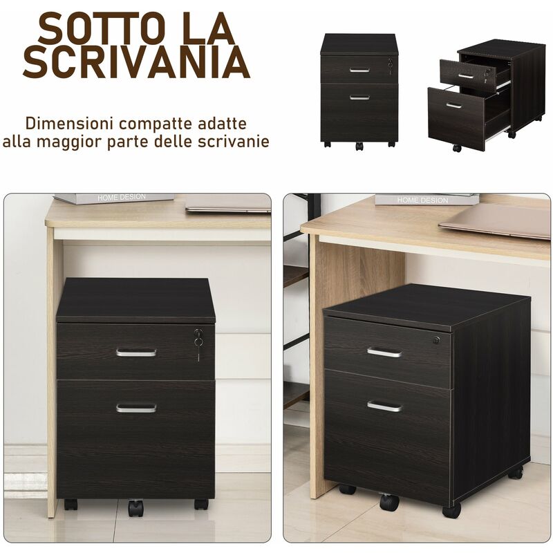 Cassettiera Portadocumenti da Ufficio 40x44x54,6 cm 2 Cassetti in Legno Nera