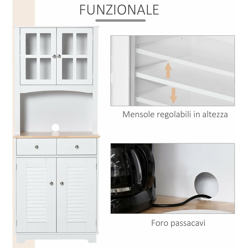 Credenza per Cucina con Armadietto a 2 Ante e Piano di Lavoro 80x39,5x176  cm in MDF Bianco – acquista su Giordano Shop