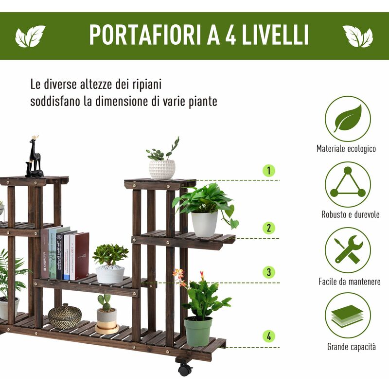 Scaffale Portavasi 4 Livelli 123,5x33x80 cm in Legno Carbonizzato