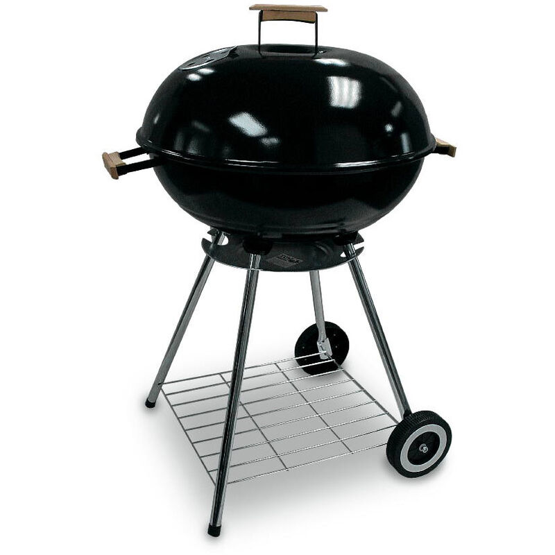 Barbecue A Sfera Con Coperchio – Carbone, Diametro 44 Cm, Altezza 70 Cm, 2 Ruote, Ripiano E Ventilazione Regolabile Per Cottura Uniforme (Nero)
