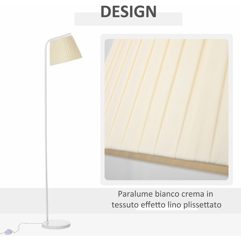 Lampada da Terra con Paralume 45x27x165 cm E27 in Metallo e Tessuto Biano  Crema