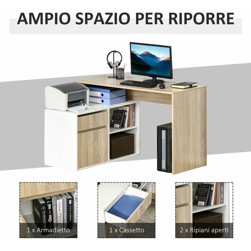 Annlera Scrivania ad Angolo Bianca 80x50x75 cm in Legno Multistrato
