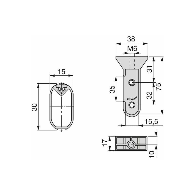 Appendiabiti Estraibile per Armadio 35 cm in Alluminio e Plastica Emuca  Anodizzato Opaco