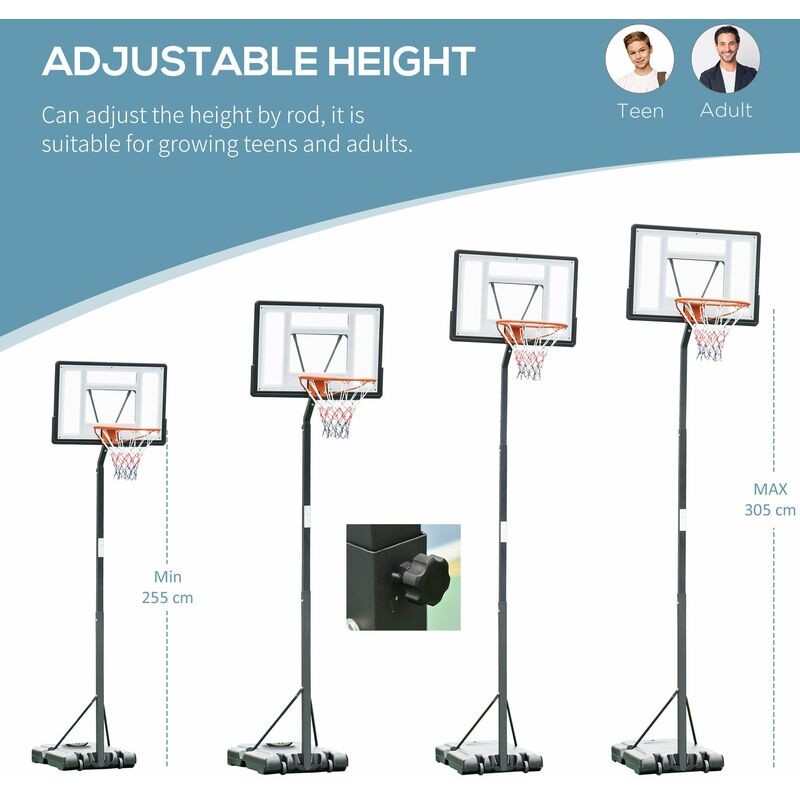 Canestro Basket da Esterno Altezza Regolabile 302-352 cm in Acciaio con  Ruote Nero – acquista su Giordano Shop