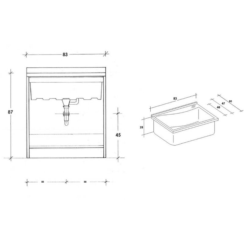 Mobile Lavatoio 83x60x87 cm 2 Ante Asse in Legno Montegrappa Acqua Edilla  Bianco