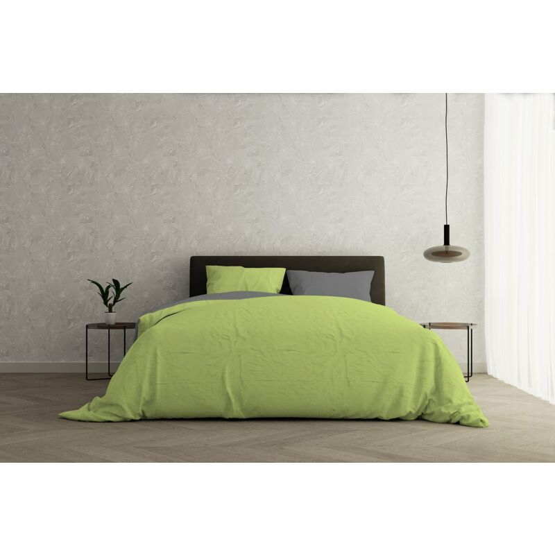 Set Copripiumino Singolo In Raso Di Cotone 100% – Verde Foresta 200x220 Cm Con 2 Federe 80x80 Cm, Cerniera YKK