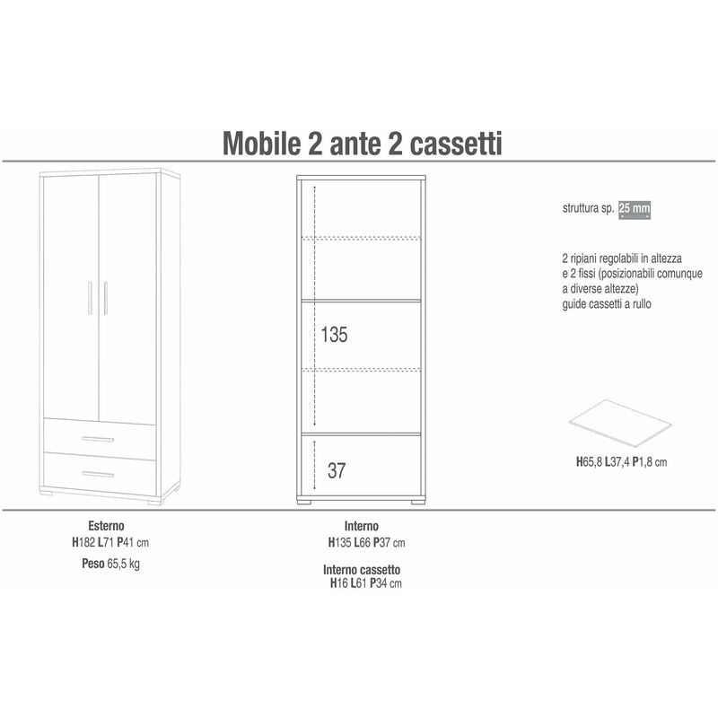 Double: Mobile 2 ante e 4 cassetti. Con manigile e piedini verniciati cromo  satinato, cemento