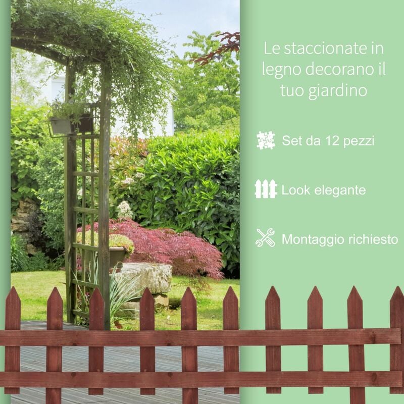 Staccionata in Legno 12 Pezzi H34 cm per Aiuole Giardino e Orto