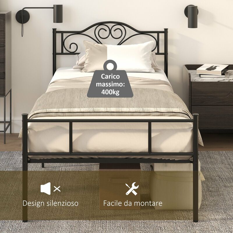 Struttura Letto Singolo 90x200 cm in Acciaio con Doghe Integrate Nero –  acquista su Giordano Shop