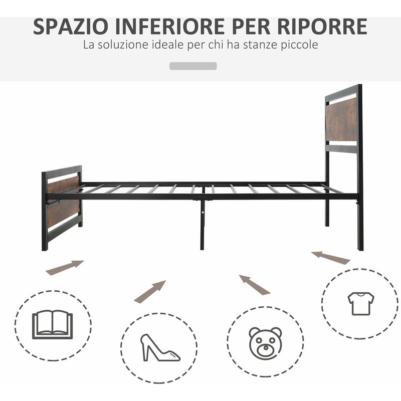 Struttura Letto Singolo 90x200 cm in Acciaio con Doghe Integrate Nero e  Marrone Rustico – acquista su Giordano Shop