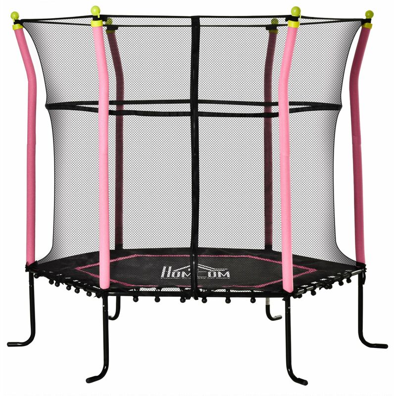 Trampolino Tappeto Elastico per Bambini Ø161x163 cm con Rete di Sicurezza e  Corde Elastiche Rosa