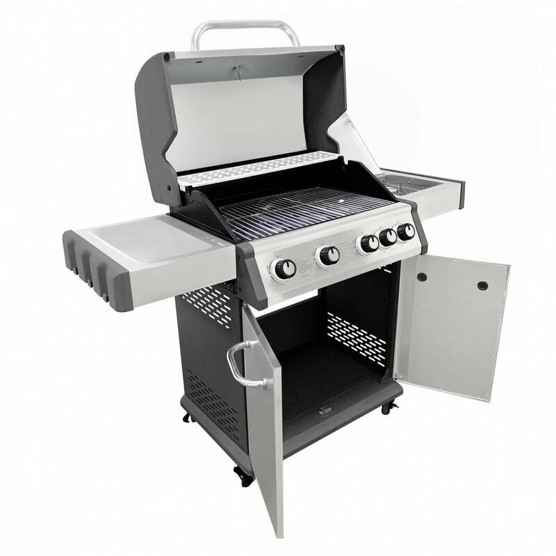 Barbecue a Gas GPL Montana 4 Fuochi + 1 con Fornello Laterale 133x57x114 h  cm in Acciaio Grigio