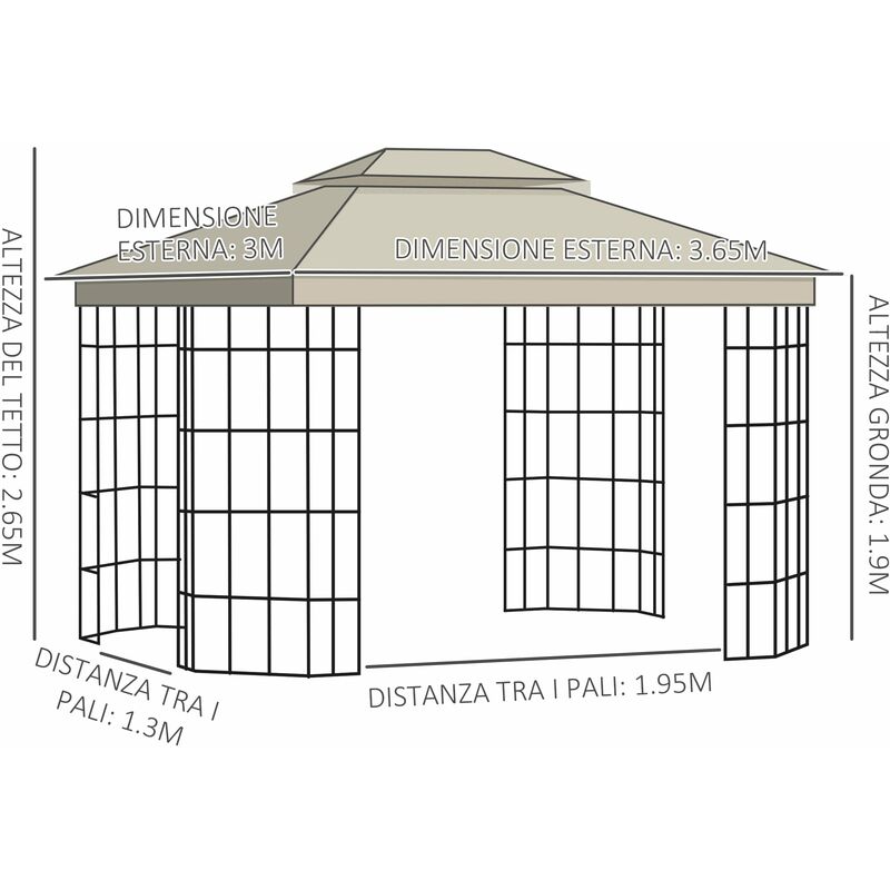 Gazebo da Giardino 3x3 m con Doppio Tettuccio in Metallo e Poliestere Beige  – acquista su Giordano Shop