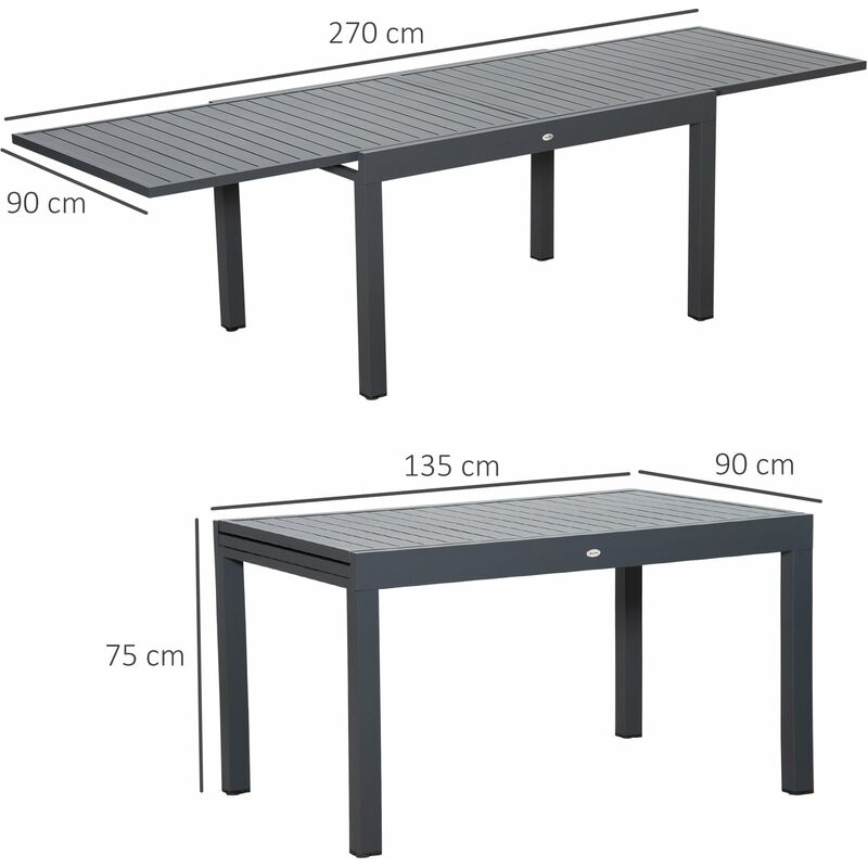 Tavolo Allungabile da Giardino 135-270x90x75 cm in Alluminio Grigio