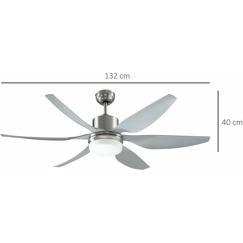 Ventilatore da Soffitto 3 Pale e Lampada LED Ø132x40 cm 6 Velocità Bianco