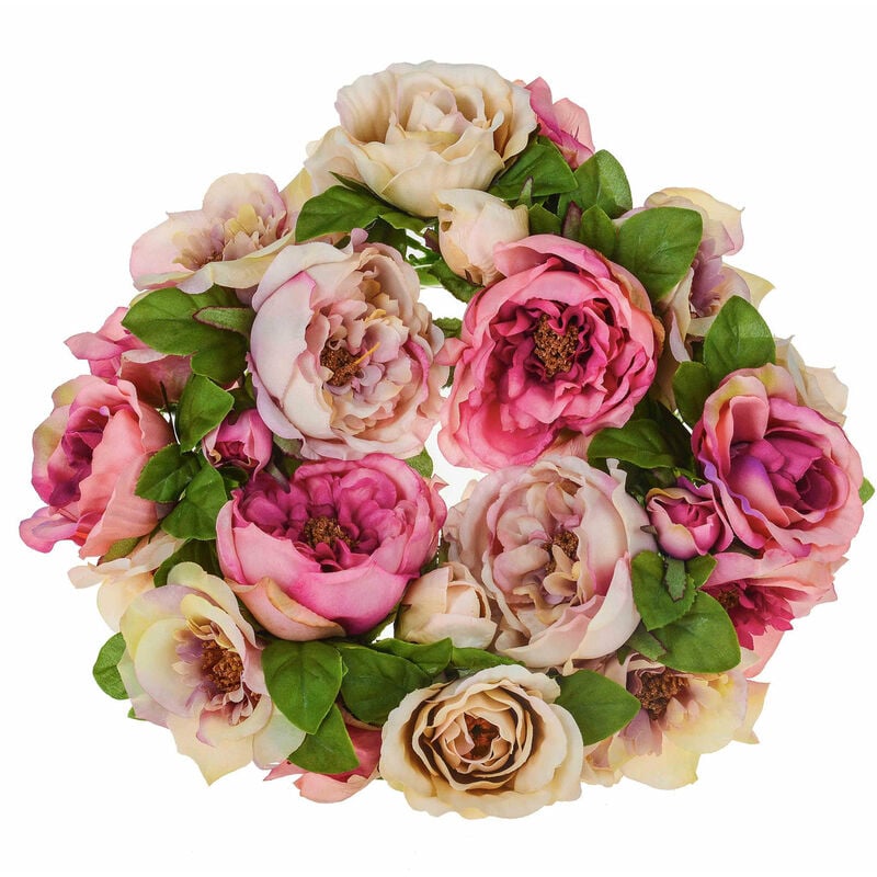 Set 2 Coroncina Artificiale con Rose Larghezza 30,5 cm