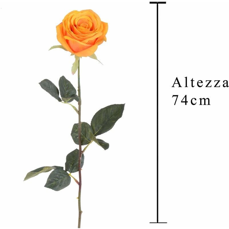 Set 6 Rose Artificiali Aperta Altezza 74 cm Arancio