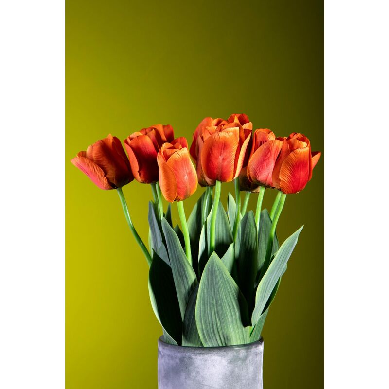 Set 6 Tulipani Artificiali con Foglie Altezza 67 cm Arancio