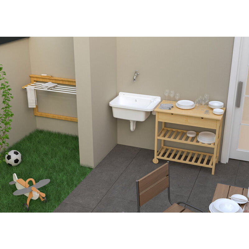 Lavatoio Da Esterno Bonussi 60x40x25 Cm - Resina Bianco Per Giardino - Foto 4