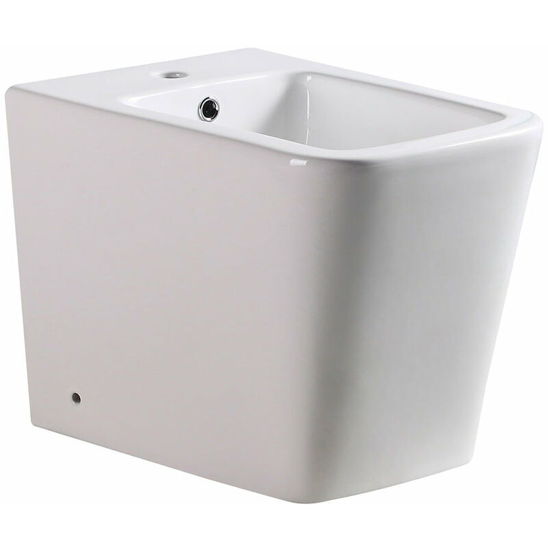 Coppia di Sanitari WC e Bidet a Terra Filo Muro in Ceramica 36,5x56,5x41cm  Bianco