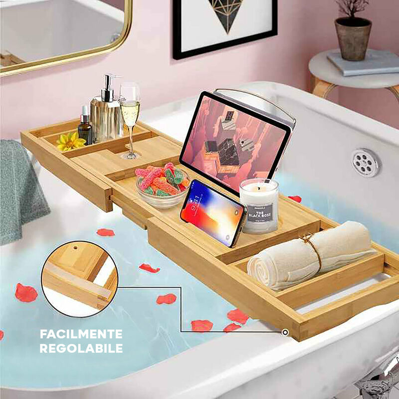 Organizzatore Vasca Da Bagno Vassoio Regolabile Per Vasca Da Bagno Penbinmall - Mensola Per Libri, Tablet E Bicchieri Vassoio Per Tablet E Libro - 13