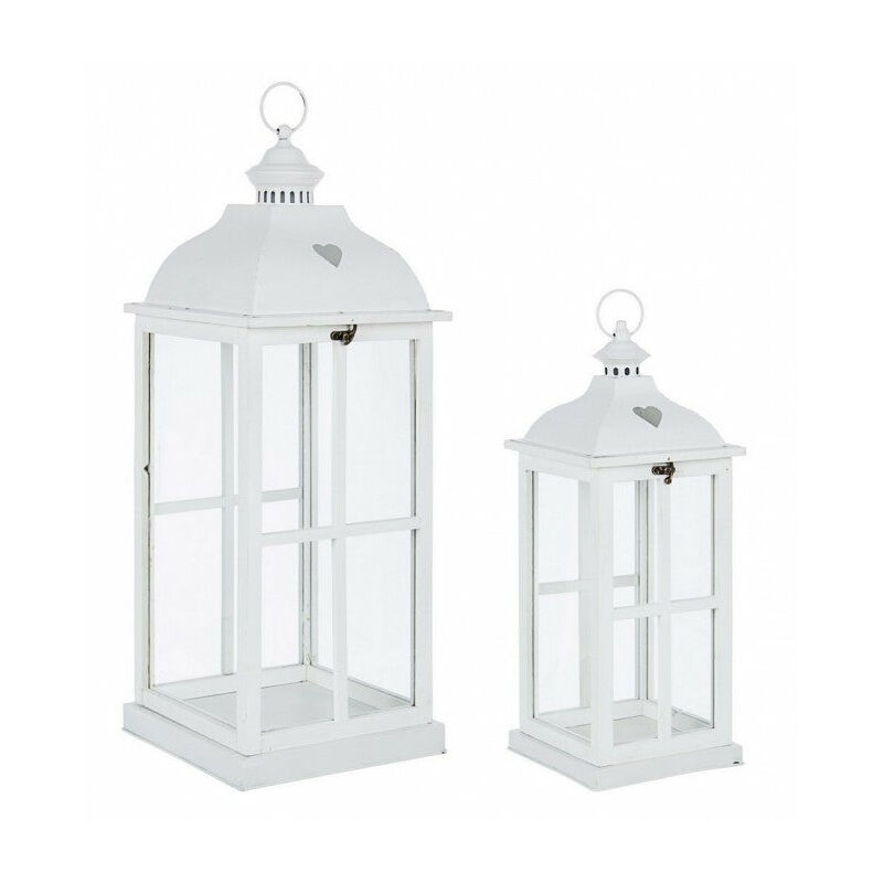 Rebecca Mobili Set 2 Lanterne Bianche Portacandele Grandi in Metallo PVC  Per Casa Esterno