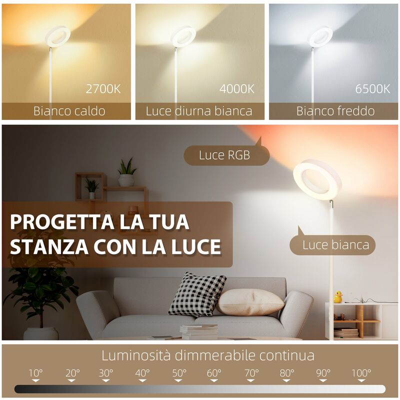 Lampada da Terra a LED compatibile Alexa e Google Home Ø25x168 cm in  Acciaio