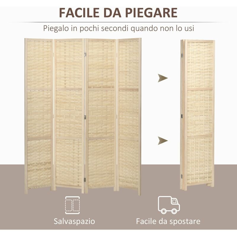 Paravento Separè 4 Ante H170 cm in Legno Marrone – acquista su