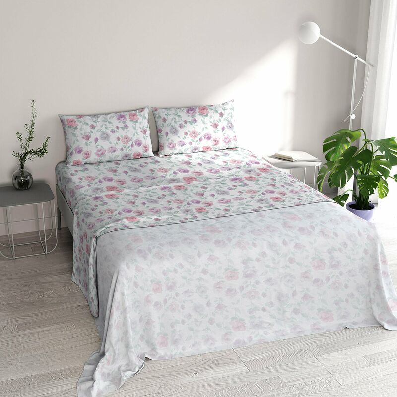 Drucon Set Biancheria Letto Matrimoniale Floreale 3 Pezzi: Copripiumino 228x240 Cm + 2 Federe 51x71 Cm, Microfibra Morbida, Reversibile, Tutte Le Stagioni - 4