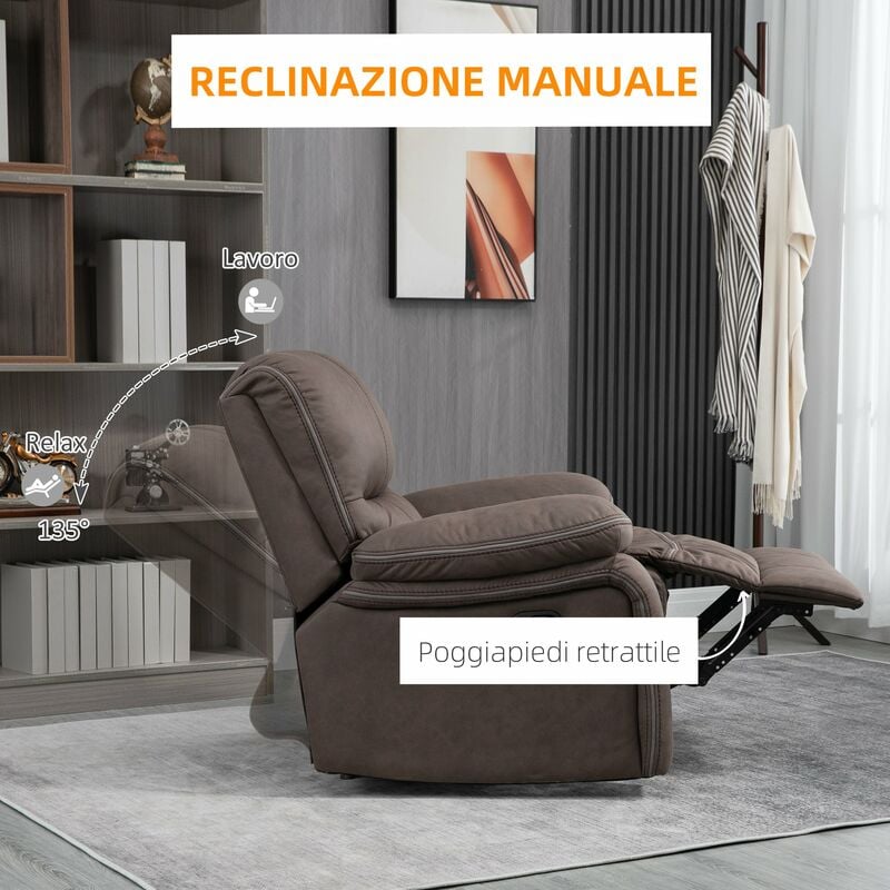 Poltrona Relax Manuale Reclinabile 97x99x96 cm in Tessuto Marrone