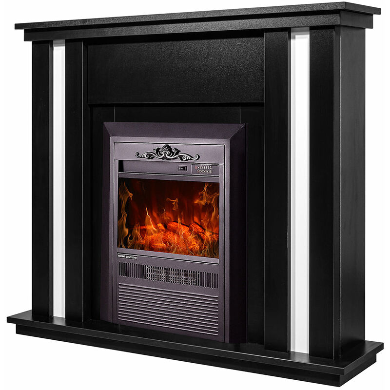 Homcom Camino Elettrico da Terra con Effetto Fiamma 1800W, Nero,  41x41x64.5cm